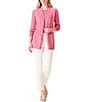 Color:Bright Rose - Image 3 - Coffee Run Open Neckline Long Bishop Sleeve Patch Pocket Open Front Cardigan