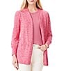 Color:Bright Rose - Image 5 - Coffee Run Open Neckline Long Bishop Sleeve Patch Pocket Open Front Cardigan