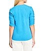 NIC + ZOE Cotton Knit Slub Split V-Neck Short Ruched Sleeve Tee Shirt, Color:Electric Blue - Image 2
