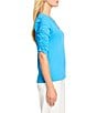 NIC + ZOE Cotton Knit Slub Split V-Neck Short Ruched Sleeve Tee Shirt, Color:Electric Blue - Image 3
