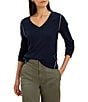 NIC + ZOE Cotton Modal Crew Neck Long Sleeve Contrast Stitching Tee - Image 4