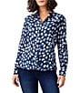 Color:Blue Multi - Image 1 - Crinkle Many Moons Print Point Collar Long Sleeve Button-Front Shirt