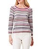 Color:Pink Multi - Image 1 - Crochet Crush Knit Pointelle Stitched Boat Neck Long Raglan Sleeve Sweater