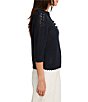 NIC + ZOE Crochet Mesh Split Neck Elbow Sleeve Top - Image 6