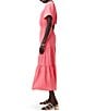 Color:Coral - Image 2 - Daydream Solid Satin Chiffon Split V-Neck Short Sleeve Maxi A-Line Dress