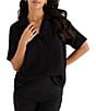 NIC + ZOE Devon Collar Split Neck Short Dolman Sleeve Shirt - Image 1