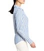 NIC + ZOE Double Gauze Stripe Print Point Collar Long Sleeve Button Front Shirt, Color:Blue Multi - Image 3