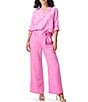 Color:Pink Lotus - Image 3 - Drapey Woven Utility Patch Pocket Wide Leg Belted Pants