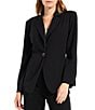 Color:Black Onyx - Image 1 - Essential Avenue Ponte Stretch Notch Lapel Collar Long Sleeve Pocketed One Button-Front Blazer