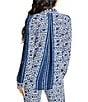 NIC + ZOE Etched Angles Point V-Neck Long Sleeve Button Front Coordinating Top, Color:Indigo Multi - Image 2
