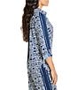 NIC + ZOE Etched Angles Point V-Neck Long Sleeve Button Front Coordinating Top, Color:Indigo Multi - Image 3