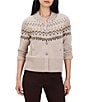 NIC + ZOE Fair Isle Knit Band Collar Long Sleeve Snap Front Bomber Jacket - Image 1