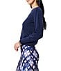 Color:Dark Indigo - Image 4 - Femme Crew Neck Long Sleeve Shoulder Pleat Detail Sweater