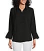 Color:Black Onyx - Image 1 - Flowing Ease Point Collar Long Sleeve Easy Top