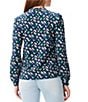 Color:Blue Multi - Image 2 - French Terry Geo Waves Print Band Collar Long Sleeve Top