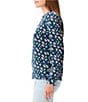 Color:Blue Multi - Image 4 - French Terry Geo Waves Print Band Collar Long Sleeve Top