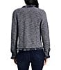Color:Indigo Multi - Image 2 - Fringe Mix Knit Lapel Collar Long Sleeve Open-Front Fashion Jacket