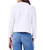 Color:Paper White - Image 2 - Fringe Trim Mix Knit Round Neck Long Sleeve Button Front Fashion Jacket