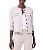 Color:Cobblestone - Image 1 - Fringe Trim Mix Knit Round Neck Long Sleeve Button Front Fashion Jacket