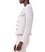 Color:Cobblestone - Image 4 - Fringe Trim Mix Knit Round Neck Long Sleeve Button Front Fashion Jacket