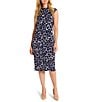 NIC + ZOE Geo Pebble Knit Boat Neck Sleeveless Side Ruche Dress, Color:Indigo Multi - Image 1