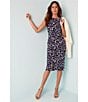 NIC + ZOE Geo Pebble Knit Boat Neck Sleeveless Side Ruche Dress, Color:Indigo Multi - Image 4