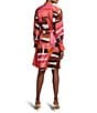 NIC + ZOE Glossy Artful Blocks Stand Collar Long Sleeve Tie Waist Dress, Color:Orange Multi - Image 2