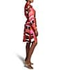 NIC + ZOE Glossy Artful Blocks Stand Collar Long Sleeve Tie Waist Dress, Color:Orange Multi - Image 3