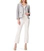 Color:Cream Multi - Image 3 - Grid Fringe Trim Mix Knit Lapel Collar Long Sleeve Open-Front Fashion Jacket