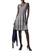 Color:Indigo Multi - Image 4 - Heritage Twirl Knit Geo Stripe Jacquard Pattern Round Neck Sleeveless Fit & Flare Dress