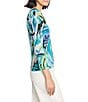 NIC + ZOE Island Beat 4-Way Linen Blend Knit Open Front 3/4 Sleeve Cardigan, Color:Blue Multi - Image 3