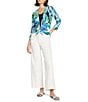 NIC + ZOE Island Beat 4-Way Linen Blend Knit Open Front 3/4 Sleeve Cardigan, Color:Blue Multi - Image 4