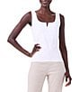 Color:Paper White - Image 1 - Jersey Knit Notch Square Neck Sleeveless Tank Top