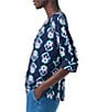 Color:Indigo Multi - Image 4 - Jersey Knit Ocean Batik Print Split V-Neck Raglan Elbow Sleeve Top