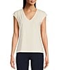 Color:Classic Cream - Image 1 - Jersey Knit V-Neck Cap Sleeve Everyday Tee Shirt