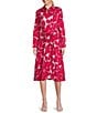 Color:Red Multi - Image 1 - Jess Stretch Woven Petals Print Point Collar Long Sleeve Self Tie Belted Shirt Dress