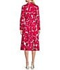 Color:Red Multi - Image 2 - Jess Stretch Woven Petals Print Point Collar Long Sleeve Self Tie Belted Shirt Dress