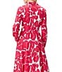 Color:Red Multi - Image 4 - Jess Stretch Woven Petals Print Point Collar Long Sleeve Self Tie Belted Shirt Dress