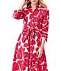 Color:Red Multi - Image 5 - Jess Stretch Woven Petals Print Point Collar Long Sleeve Self Tie Belted Shirt Dress