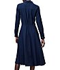 Color:Dark Indigo - Image 2 - Jessie Woven Stretch Point Collar Long Sleeve Tie Front Pocketed Button Front A-Line Midi Shirt Dress