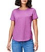 Color:Orchid - Image 1 - Knit Crew Neck Short Sleeve Shirttail Hem Tee