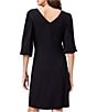 Color:Black Onyx - Image 2 - Knit Jersey V-Neck Femme Elbow Puff Sleeve A-Line Dress