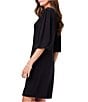 Color:Black Onyx - Image 4 - Knit Jersey V-Neck Femme Elbow Puff Sleeve A-Line Dress