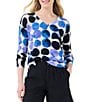 Color:Blue Multi - Image 1 - Knit Midnight Dot Print V-Neck Dropped Shoulder Long Sleeve Sweater