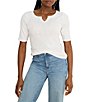 NIC + ZOE Knit Notch Split V-Neck Elbow Sleeve Tee - Image 1