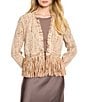 NIC + ZOE Knit Open Front Long Sleeve Cork Fringe Jacket, Color:Neutral Multi - Image 1
