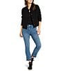 NIC + ZOE Knit Round Neck Long Sleeve Button Front Jacket, Color:Black Onyx - Image 3