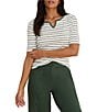NIC + ZOE Knit Stripe Notch Split V-Neck Elbow Sleeve Tee - Image 4