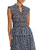 NIC + ZOE Leopard Sketch Split Neck Ruffle Cap Sleeve Smocked Ruffle Coordinating Top - Image 1