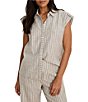 NIC + ZOE Linen-Blend Stripe Collared Cap Sleeve Button-Front Shirt - Image 1
